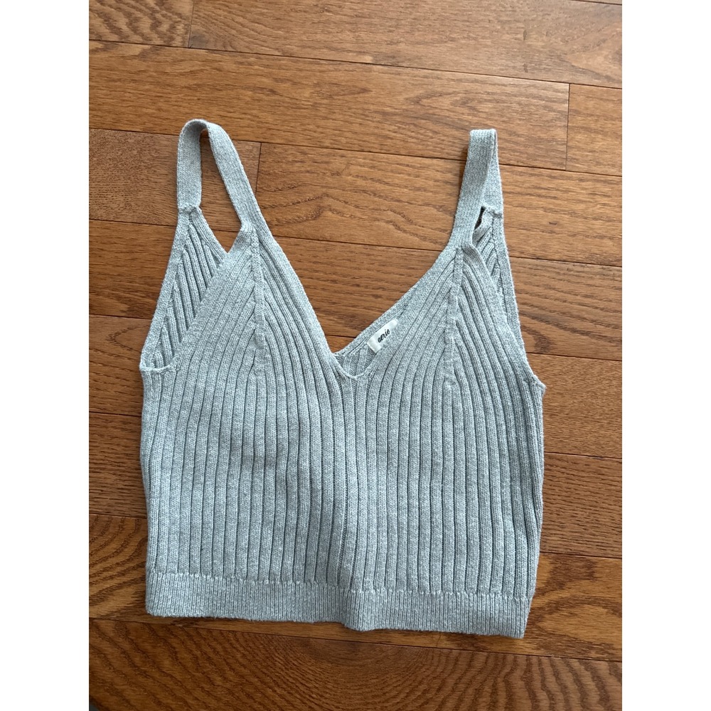 Aerie Womens XL Gray Ribbed Knit V-Neck Cropped Sweater Tank Top minimalist